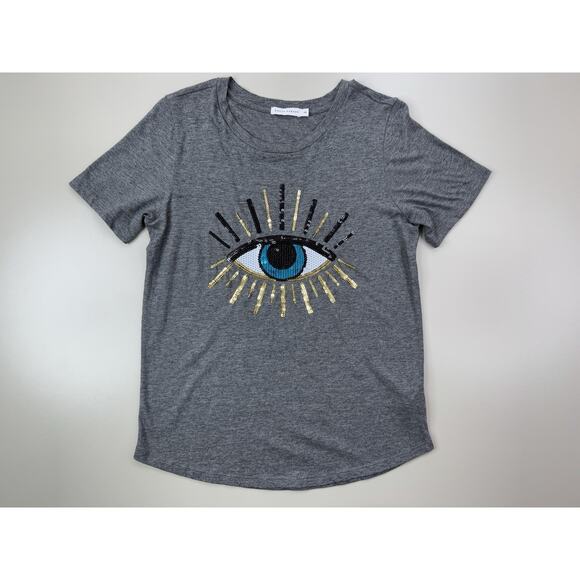 South Parade Sequin Evil Eye Shirt Womens XS Gray Boho Pima Cotton Made In Peru - Picture 4 of 12